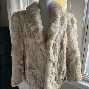 Vintage dyed rabbit fur cream and brown coat